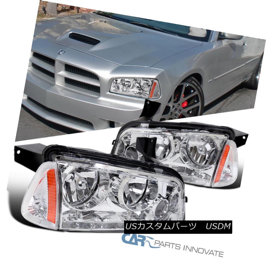 ヘッドライト 06-10 Dodge Charger Chrome Headlights Headlamps+Corner Signal Lamps Left+Right 06-10ダッジチャージャークロームヘッドライトヘッドランプ+コーン er信号ランプ左右+ 【並行輸入品】