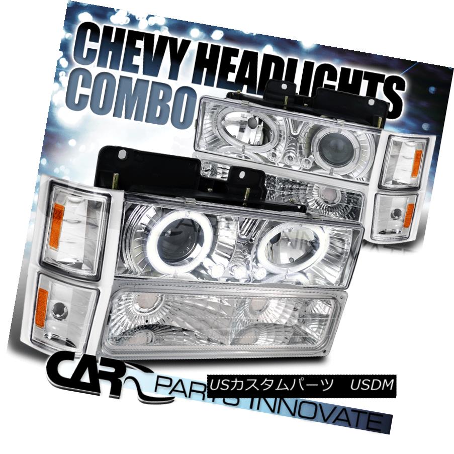 ヘッドライト 94-98 Chevy C10 C/K Tahoe Chrome Halo Projector Headlights w/ Bumper Corner Lamp 94-98シボレーC10 C / Kタホクロームハロープロジェクターヘッドライト（バンパーコーナーランプ付） 【並行輸入品】