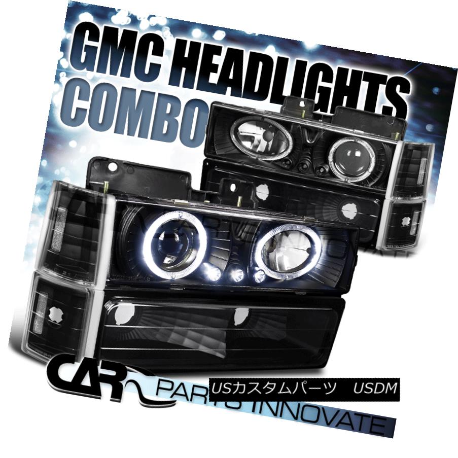 ヘッドライト 94-98 C10 C/K Suburban Yukon Halo LED Projector Headlights+Bumper Corner Black 94-98 C10 C / K郊外のユーコン・ヘイローLEDプロジェクター・ヘッドライト+ブーン /コーナー・ブラック 【並行輸入品】