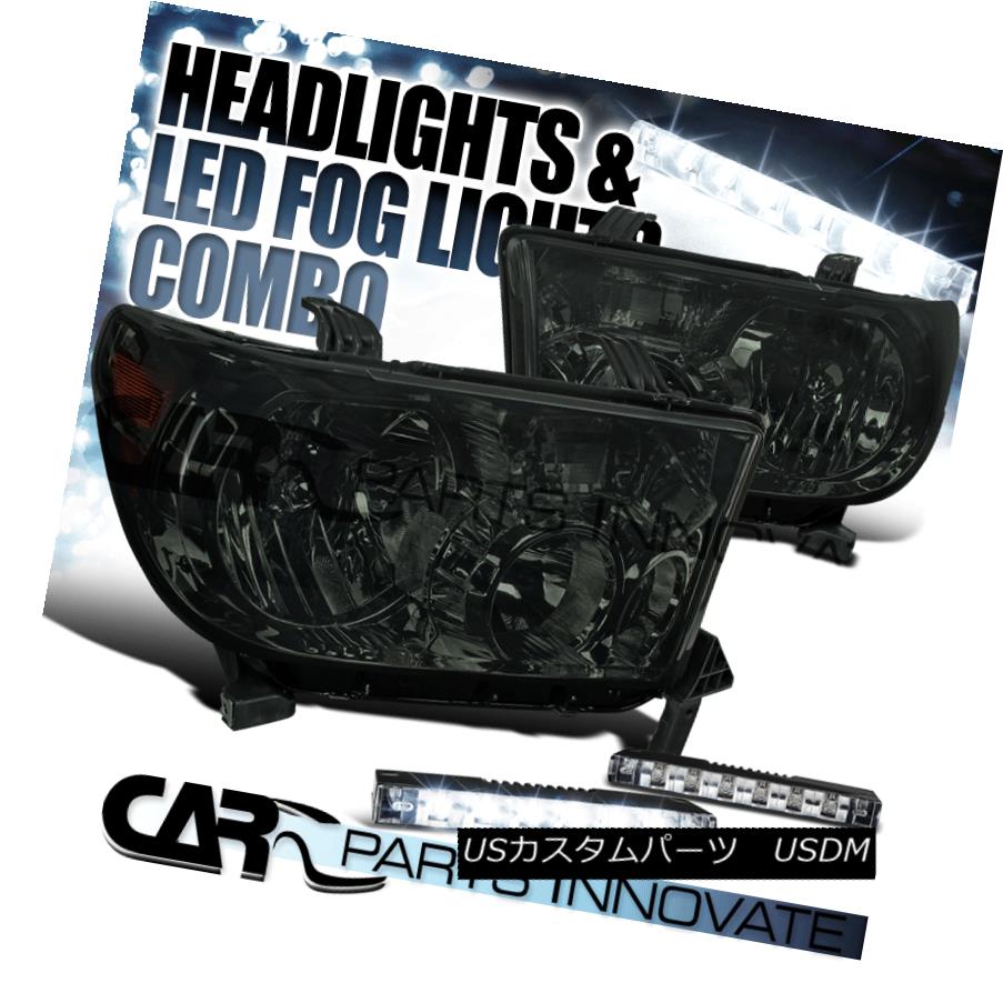 ヘッドライト For 07-13 Toyota Tundra 08-14 Sequoia Smoke Headlights+Slim 6-LED Fog Lamps DRL 07-13トヨタのトンドラ08-14セコイアの煙のヘッドライト+スリ m 6-LEDフォグランプDRL 【並行輸入品】