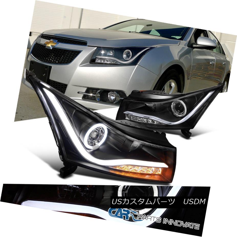ヘッドライト 11-14 Chevy Cruze Black LED DRL Halo Projector Headlights+Amber LED Signal Pair 11-14シボレークルーズブラックLED DRLハロープロジェクターヘッドライト+アンバー er LED信号ペア 【並行輸入品】