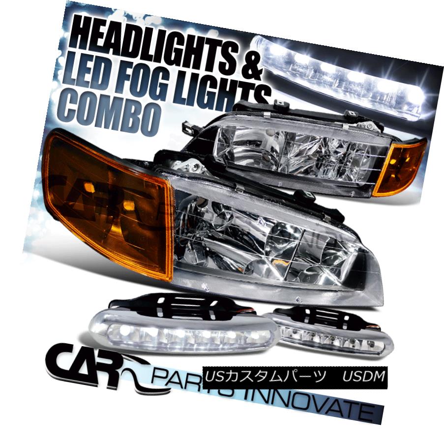 ヘッドライト Fit 94-97 Accord Black Headlights Amber Corner Parking Lamp+6-LED Fog DRL Lights フィット94-97アコードブラックヘッドランプアンバーコーナーパーキングランプ+ 6-LEDフォグDRLライト 【並行輸入品】