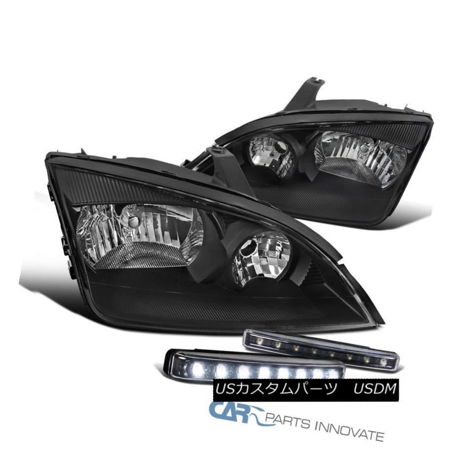 ヘッドライト Black 05-07 Ford Focus ZX4 Headlights Clear Head Lamp+8-LED DRL Bumper Fog Lamp ブラック05-07フォードフォーカスZX4ヘッドライトクリアヘッドランプ+ 8 LED DRLバンパーフォグランプ 【並行輸入品】
