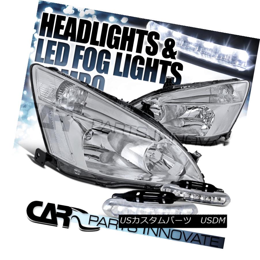 ヘッドライト Fit Honda 03-07 Accord LX EX JDM Chrome Headlights+6-LED Bumper Fog Lamps フィットホンダ03-07アコードLX EX JDMクロームヘッドライト+ 6-L EDバンパーフォグランプ 【並行輸入品】