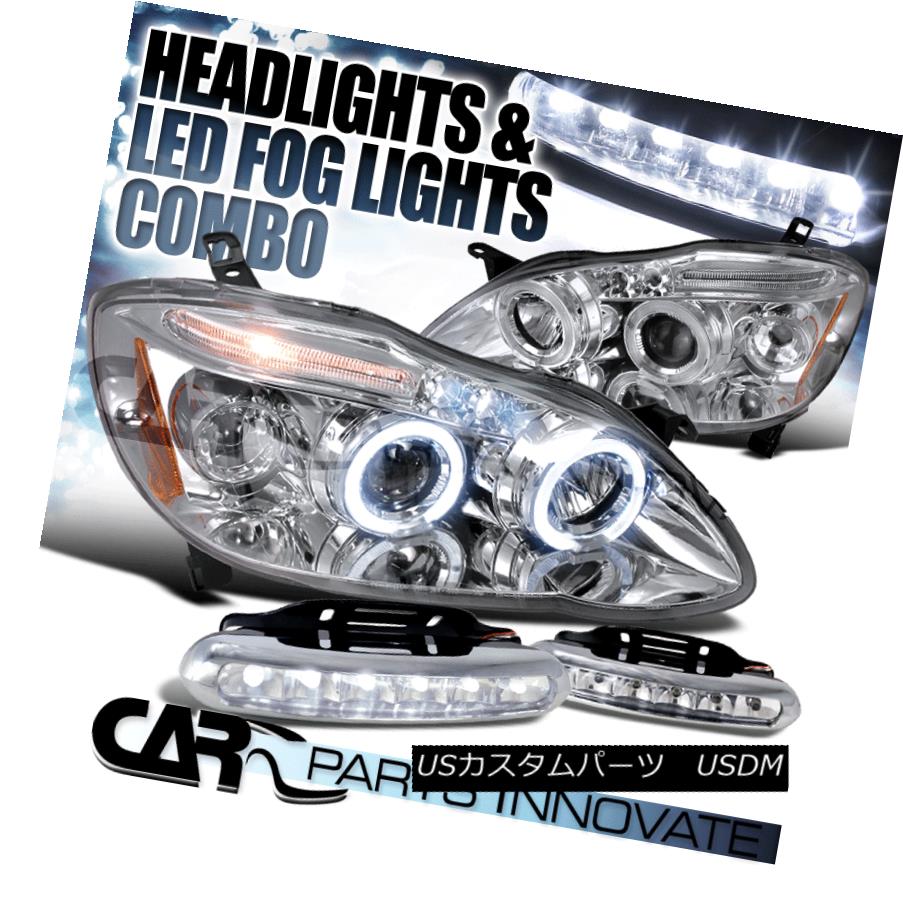ヘッドライト Fit 03-08 Toyota Corolla Clear Halo LED Projector Headlights+LED Fog Bumper DRL フィット03-08トヨタカローラクリアハローLEDプロジェクターヘッドライト+ LEDフォグバンパーDRL 【並行輸入品】
