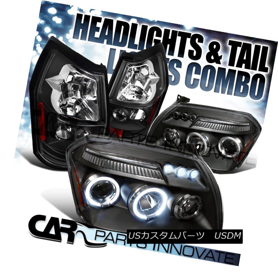 ヘッドライト 05-07 Dodge Magnum Black Twin Halo LED DRL Projector Headlights+Rear Tail Lamps 05-07ダッジマグナムブラックツインハローLED DRLプロジェクターヘッドライト+リア rテールランプ 【並行輸入品】