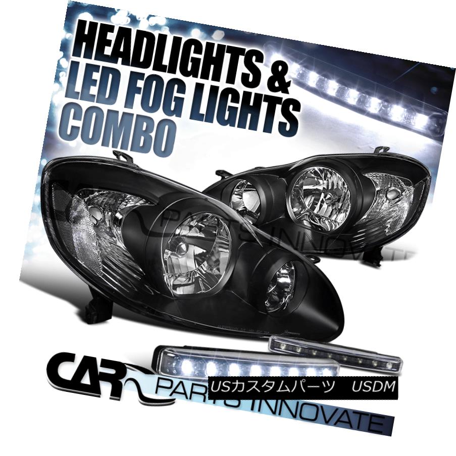 ヘッドライト Fit 03-08 Toyota Corolla JDM Black Clear Head Lights+8-LED DRL Bumper Fog Lamps フィット03-08トヨタカローラJDMブラッククリアヘッドライト+ 8-LED DRLバンパーフォグランプ 【並行輸入品】