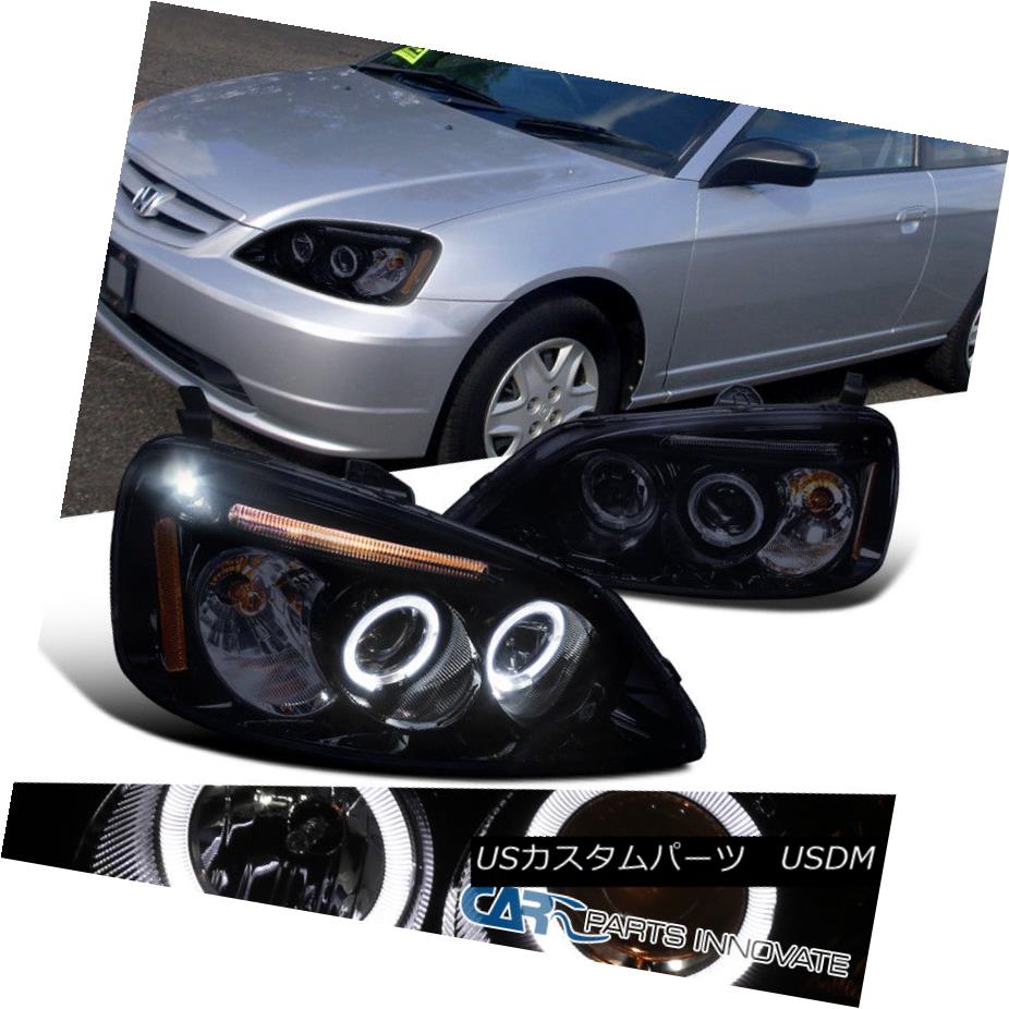 ヘッドライト Glossy Piano Black Fit Honda 01-03 Civic Tinted LED Projector Headlights Lamps 光沢のあるピアノブラックフィットホンダ01-03シビックティンテッドLEDプロジェクターヘッドライトランプ 【並行輸入品】