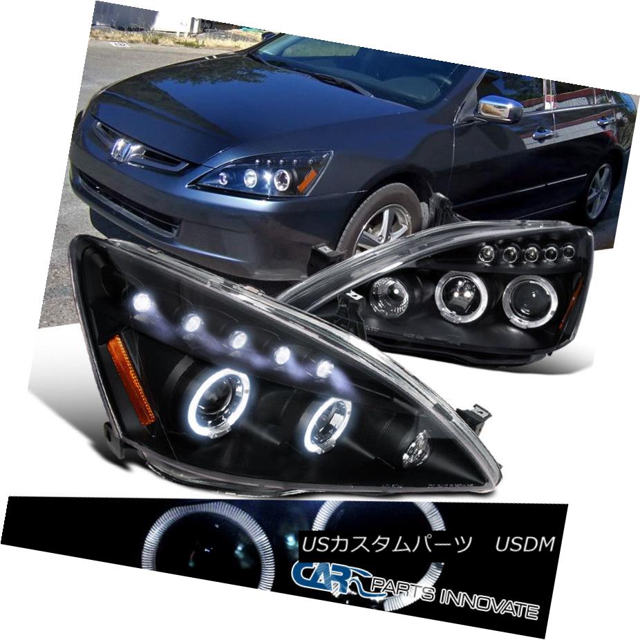 ヘッドライト Fit 2003-2007 Honda Accord 2/4Dr Black LED Halo Projector Headlights Lamps Pair フィット2003年?2007年ホンダアコード2 / 4DrブラックLEDハロープロジェクターヘッドライトランプペア 【並行輸入品】