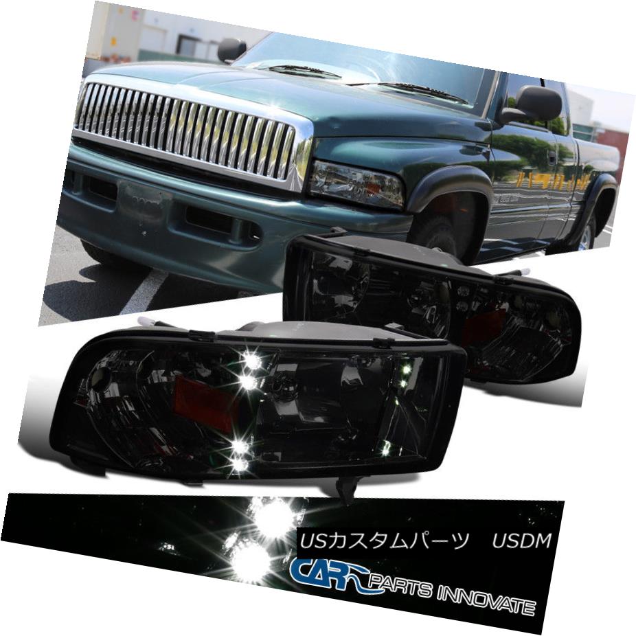 ヘッドライト Dodge 94-01 Ram 1500 2500 3500 Smoke LED Headlights+Corner Signal Lamps Pair Dodge 94-01 Ram 1500 2500 3500 Smoke LEDヘッドライト+ Cor ner信号ランプペア 【並行輸入品】