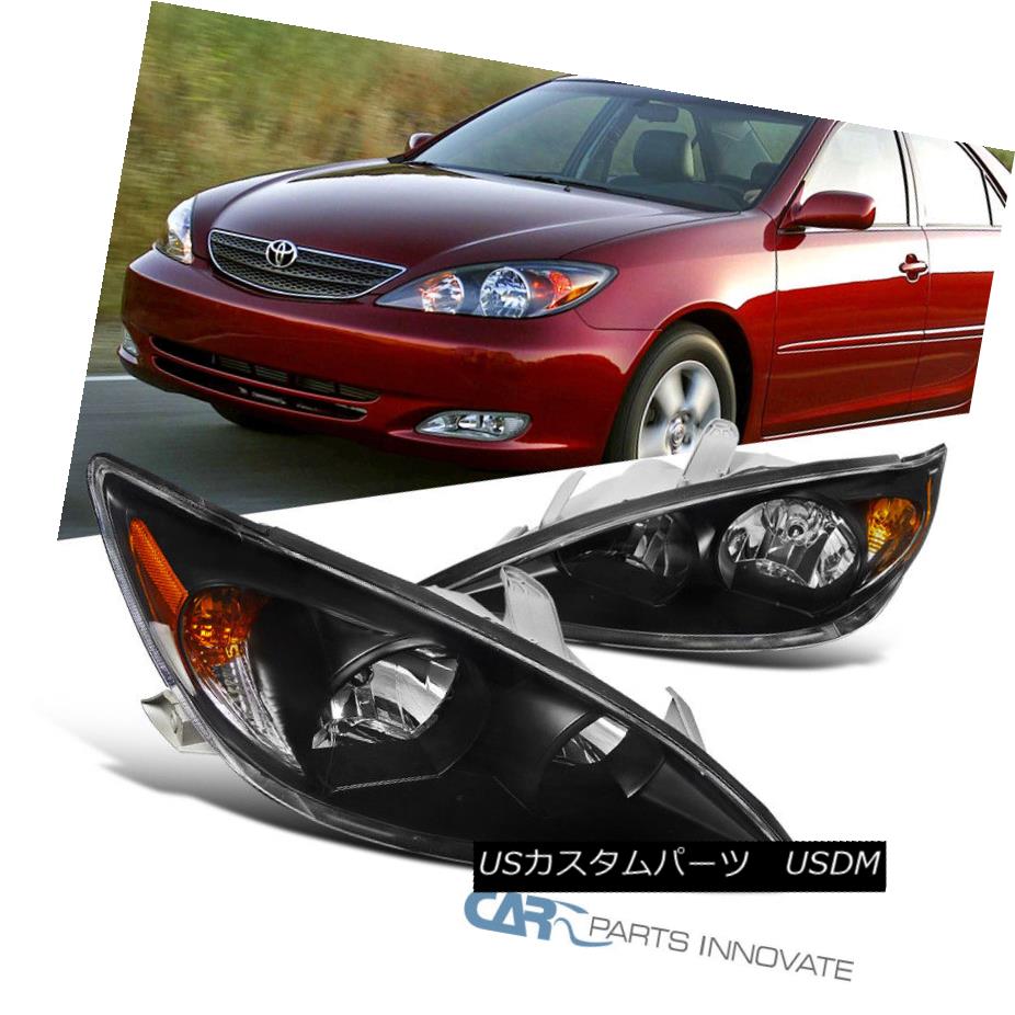 ヘッドライト For Toyota 02-04 Camry LE XLE SE Black Head Lights Lamps+Amber Reflector Pair トヨタ用02-04 Camry LE XLE SEブラックヘッドライトランプ+アンバーリフレクターペア 【並行輸入品】