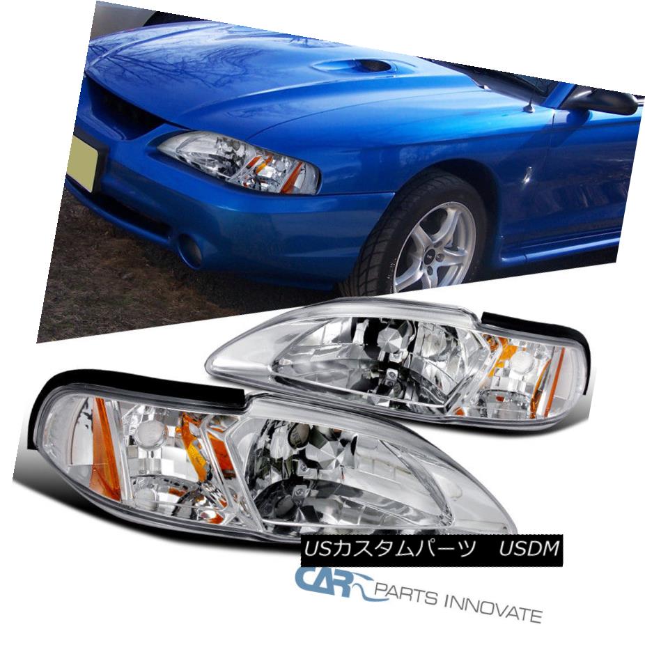 ヘッドライト Ford 94-98 Mustang Replacement One Piece 2in1 Clear Headlights Corner Lamps Pair フォード94-98マスタング交換ワンピース2in1クリアヘッドライトコーナーランプペア 【並行輸入品】