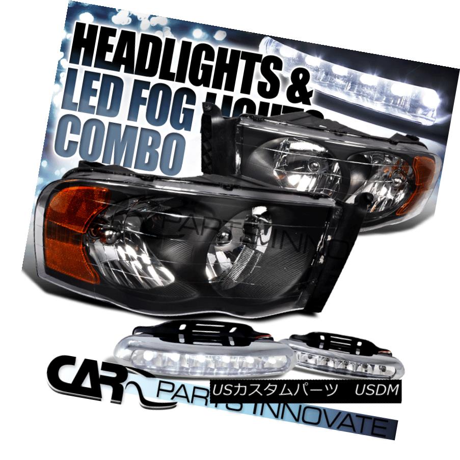 ヘッドライト 02-05 Dodge Ram 1500 2500 3500 Crystal Black Headlights+6-LED Fog Lamps 02-05 Dodge Ram 1500 2500 3500クリスタルブラックヘッドライト+ 6-L EDフォグランプ 【並行輸入品】