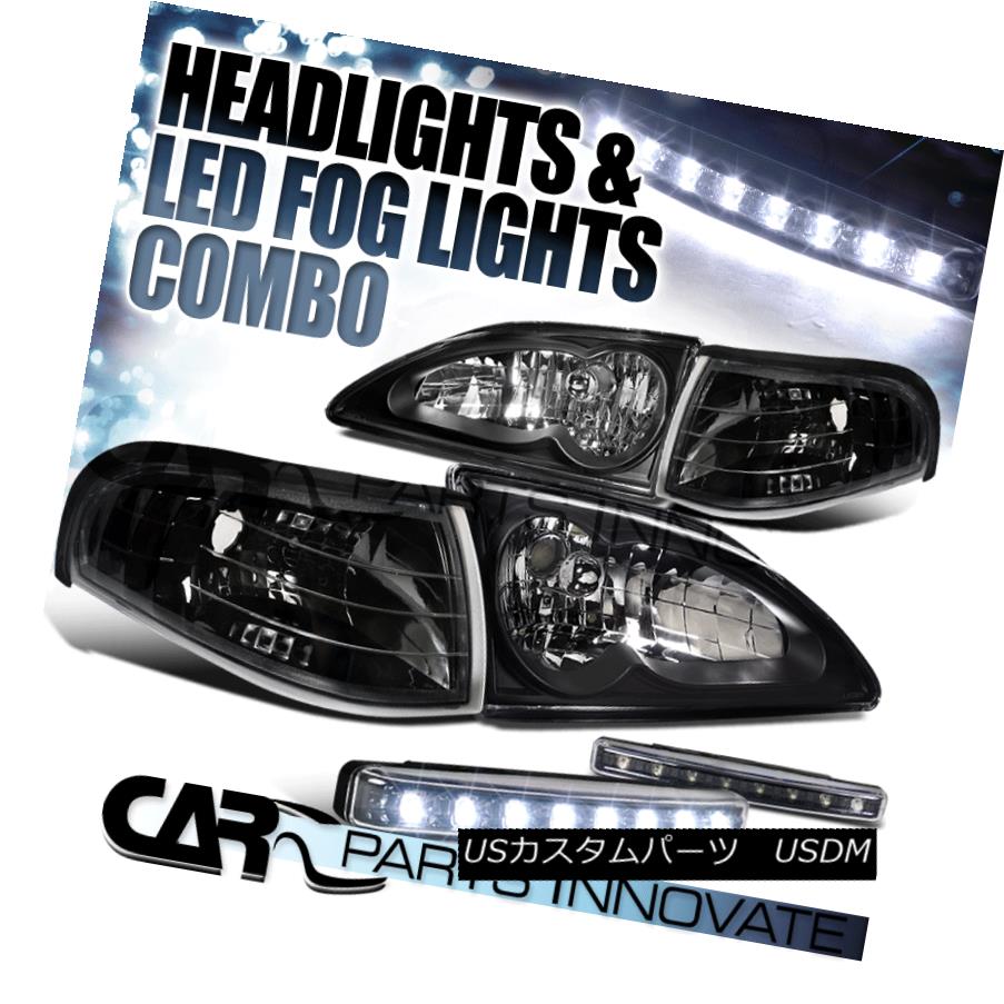 ヘッドライト 1994-1998 Ford Mustang GT Black Crystal Headlights+Corner Lamps+LED Fog Lamp 1994-1998 Ford Mustang GTブラッククリスタルヘッドライト+コルク nerランプ+ LEDフォグランプ 【並行輸入品】