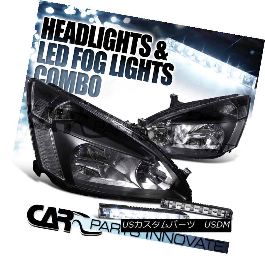 ヘッドライト For Honda 03-07 Accord 2/4Dr Diamond Black Headlights+6-LED Bumper Fog Lights ホンダ用03-07アコード2 / 4Drダイヤモンドブラックヘッドライト+ 6-L EDバンパーフォグライト 【並行輸入品】