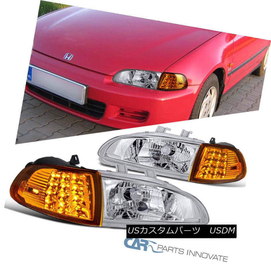 ヘッドライト Fit Honda 92-95 Civic 2/3Dr Clear Headlights+Amber LED Corner Signal Lamps Pair フィットホンダ92-95シビック2 / 3Drクリアヘッドライト+アンバー er LEDコーナー信号ランプペア 【並行輸入品】