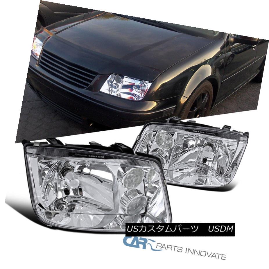 ヘッドライト Fit 99-05 VW Jetta Bora Mk4 Chrome Clear Headlights w/ Built-In Fog Lamps Pair フィット99-05 VWジェッタボラMk4クロームクリアヘッドライト（内蔵フォグランプペア付） 【並行輸入品】