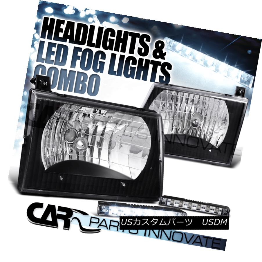 ヘッドライト Ford 92-07 Econoline E150/250/350/450 Van Black Headlights+6-LED Fog Lamps フォード92-07エコリンE150 / 250/350/4 50ヴァンブラックヘッドライト+ 6-L EDフォグランプ 【並行輸入品】