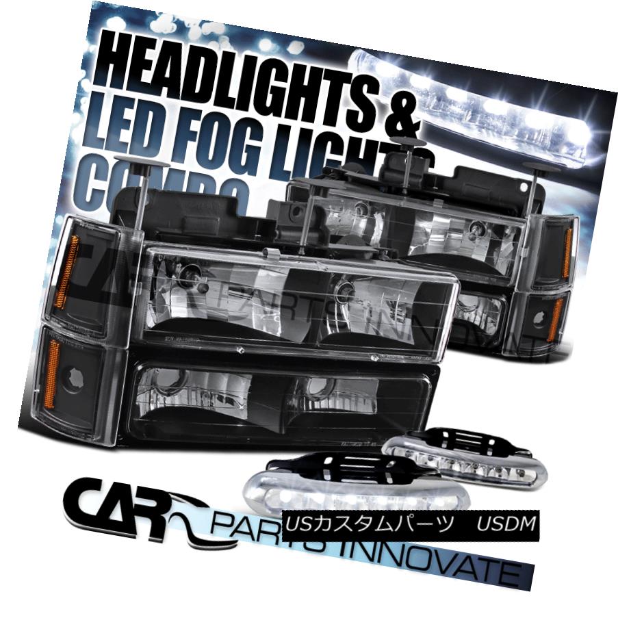 ヘッドライト 1994-1998 GMC C10 1500 Black Headlights+Bumper Corner Lamps+6-LED Fog Lamps 1994-1998 GMC C10 1500ブラックヘッドライト+ Bum /コーナーランプ+ 6-LEDフォグランプ 【並行輸入品】