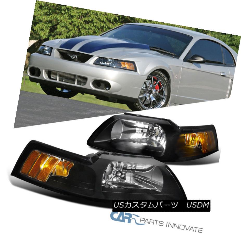 ヘッドライト 99-04 Ford Mustang Black Housing Euro Style Headlights Lamps+Amber Reflector 99-04 Ford Mustangブラックハウジングユーロスタイルヘッドライトランプ+アンバーリフレクター 【並行輸入品】