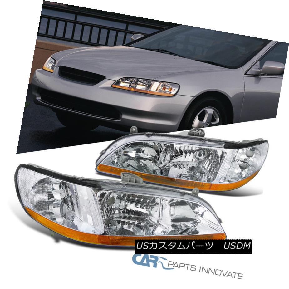 ヘッドライト Fit 98-02 Honda Accord LX EX DX SE 2/4Dr JDM Chrome Clear Headlights Head Lamps フィット98-02ホンダアコードLX EX DX SE 2 / 4Dr JDMクロームクリアヘッドライトヘッドランプ 【並行輸入品】