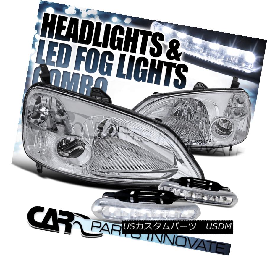 ヘッドライト Fit 01-03 Civic EM ES 2/4Dr JDM Chrome Crystal Headlight+6-LED Bumper Fog Lamp フィット01-03 Civic EM ES 2 / 4Dr JDMクロームクリスタルヘッドライト+ 6-LE Dバンパーフォグランプ 【並行輸入品】 32,175円