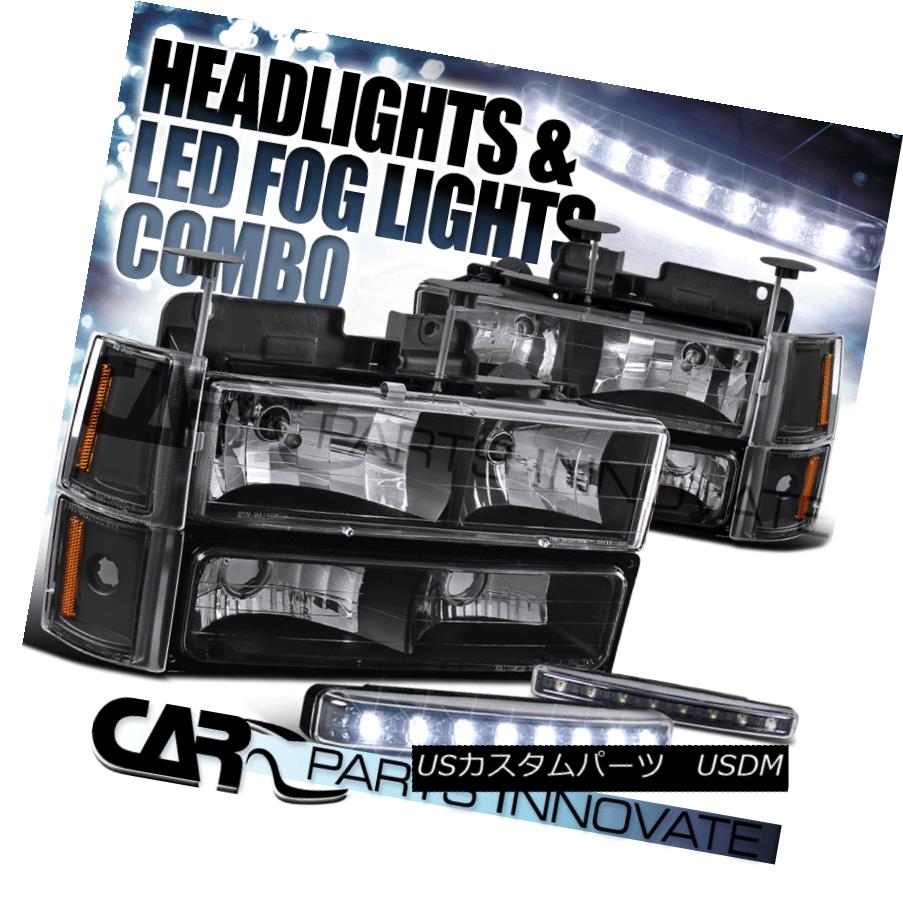 ヘッドライト 94-98 GMC C10 1500 Crystal Black Headlights+Bumper Corner Lamps+8-LED Fog Lamps 94-98 GMC C10 1500クリスタルブラックヘッドライト+ブール /コーナーランプ+ 8-LEDフォグランプ 【並行輸入品】