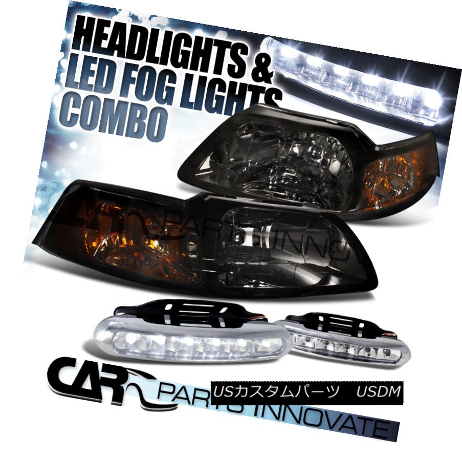 ヘッドライト 1999-2004 Ford Mustang Smoke Crystal Headlights Lamp+LED Fog Bumper DRL 1999-2004フォードマスタングスモーククリスタルヘッドライトランプ+ LEDフォグバンパーDRL 【並行輸入品】