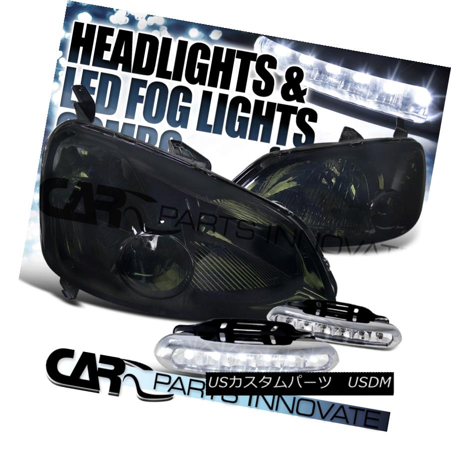 ヘッドライト Fit 2001-2003 Honda Civic 2/4Dr JDM Smoke Headlights+6-LED Bumper Fog Lamps Pair フィット2001?2003ホンダシビック2 / 4Dr JDMスモークヘッドライト+ 6-L EDバンパーフォグランプペア 【並行輸入品】