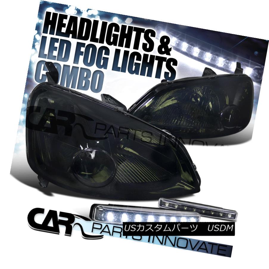 ヘッドライト Fit 01-03 Honda Civic EM ES 2/4Dr Smoke Tinted Headlights+8-LED Bumper Fog Lamps フィット01-03ホンダシビックEM ES 2 / 4Dr煙霧ヘッドライト+ 8-L EDバンパーフォグランプ 【並行輸入品】