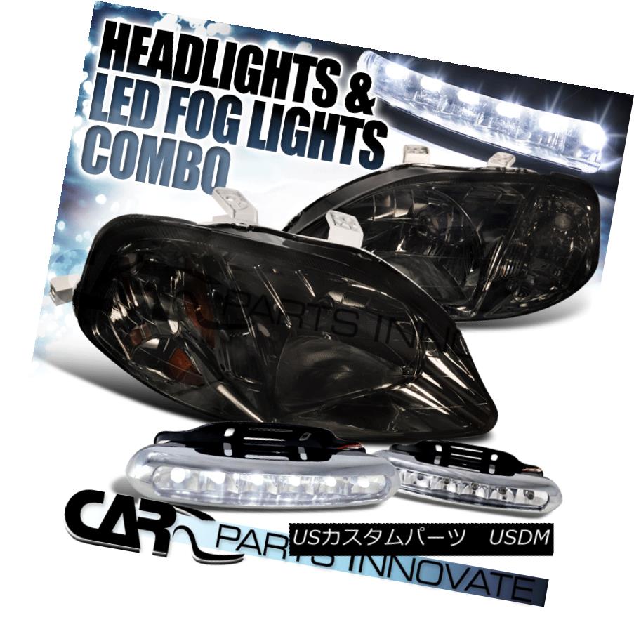 ヘッドライト For 99-00 Honda Civic 2/3/4Dr JDM Smoke Crystal Headlight+LED Fog Bumper DRL 99-00ホンダシビック2/3 / 4Dr JDMスモーククリスタルヘッドライト+ LEDフォグバンパーDRL用 【並行輸入品】