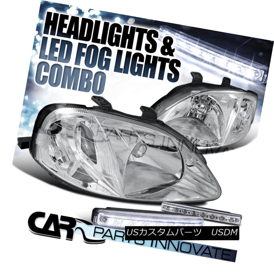 ヘッドライト For Honda 99-00 Civic 2/3/4Dr JDM Crystal Chrome Headlights+8-LED Fog Lamps ホンダ99-00シビック2/3 / 4Dr JDMクリスタルクロームヘッドライト+ 8-L EDフォグランプ用 【並行輸入品】