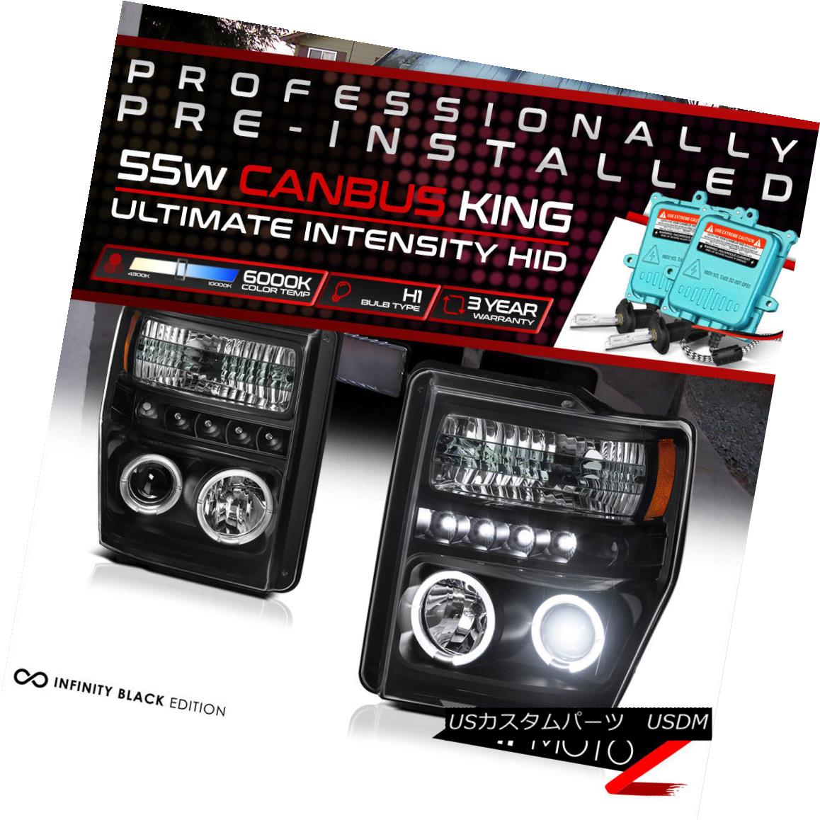 ヘッドライト !55W HID Built-In! 08-10 Ford SuperDuty Black Dual Halo Projector Headlight Lamp ！55W HID内蔵！ 08-10フォードスーパーデューティブラックデュアルヘイロープロジェクターヘッドライトランプ 【並行輸入品】