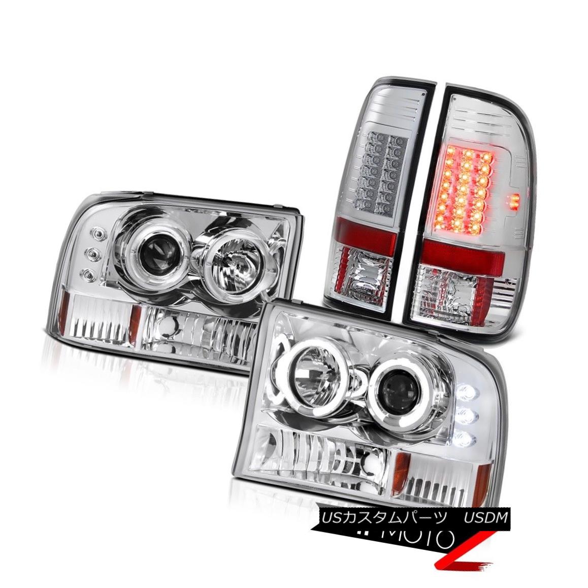 ヘッドライト 1PC HaLo Porjector Chrome Headlights Lamp+LED Tail Light 99-04 Ford F250/F350 SD 1PCハロープロジェクタークロームヘッドライトランプ+ LEDテールライト99-04 Ford F250 / F350 SD 【並行輸入品】