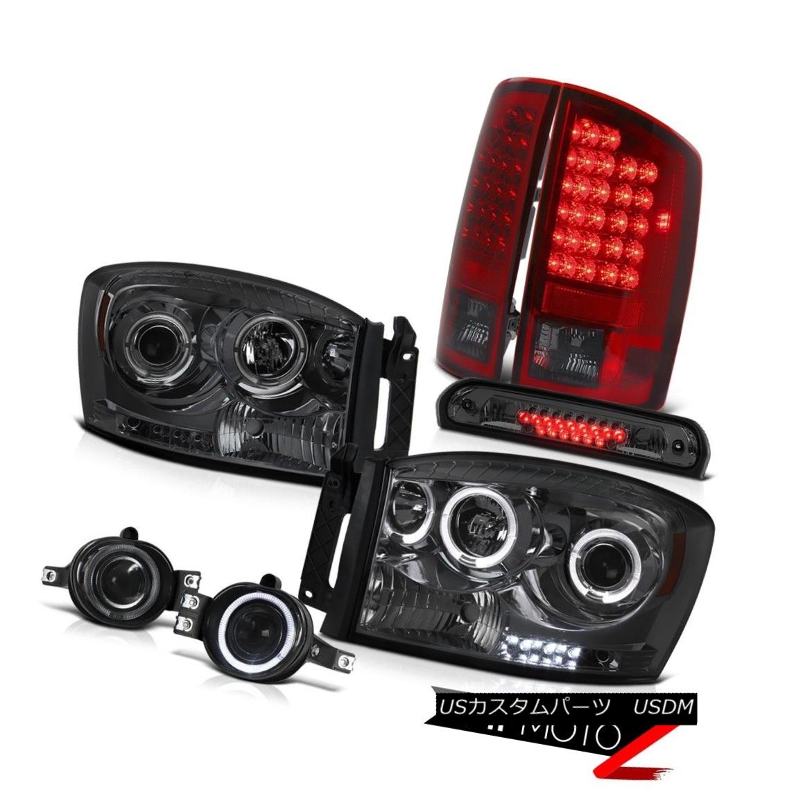 ヘッドライト 07 08 Dodge Ram Smoke LED Halo Headlights Wine Red Tail Lights Fog Roof Tinted 07 08 Dodge Ram Smoke LEDヘイローヘッドライトワインレッドテールライトフォグ屋根 【並行輸入品】