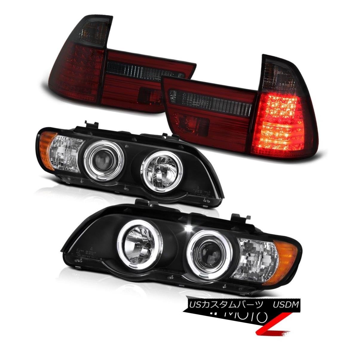 ヘッドライト 01-03 BMW E53 X5 Black L+R Halo Projector Headlamp+SMOKE/RED LED Tail Lamp 01-03 BMW E53 X5ブラックL + Rハロープロジェクターヘッドランプ+スモーク / RED LEDテールランプ 【並行輸入品】