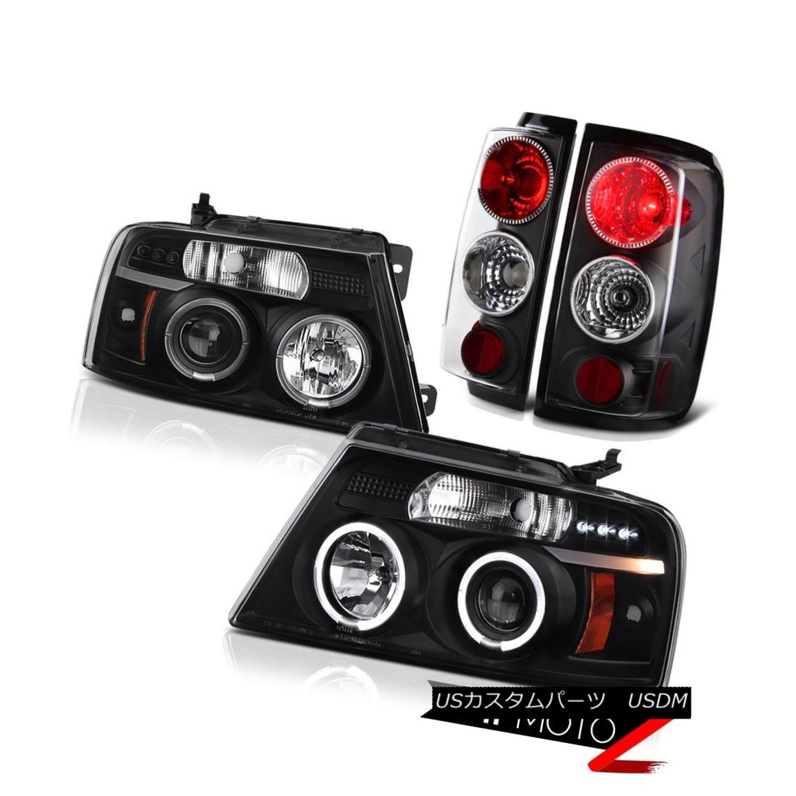 ヘッドライト Black Quad Angel Eye LED DRL Projector Headlight BLK Tail Lights FORD 04-08 F150 ブラッククワッドエンジェルアイLED DRLプロジェクターヘッドライトBLKテールライトFORD 04-08 F150 【並行輸入品】