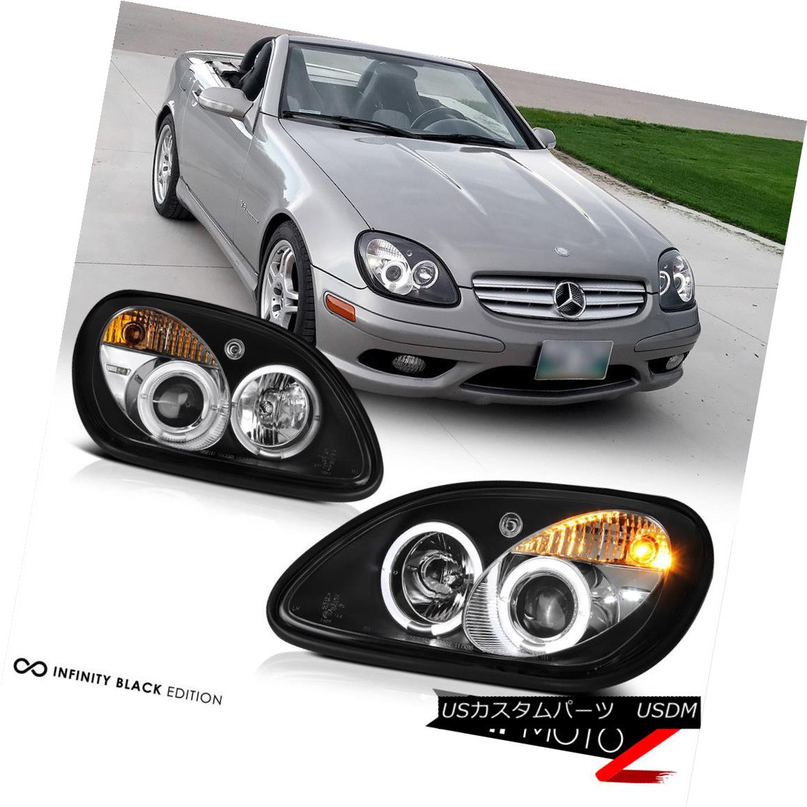 交換無料 ライト ランプ Pair New ヘッドライト Lh Rh M Benz Slk R170 Rhデュアルヘイロープロジェクターブラックヘッドライトランプ98 04 新しいペアlh M Benz Slk R170 98 04 Lamps Headlight Black Projector Halo Dual Zambettis Com