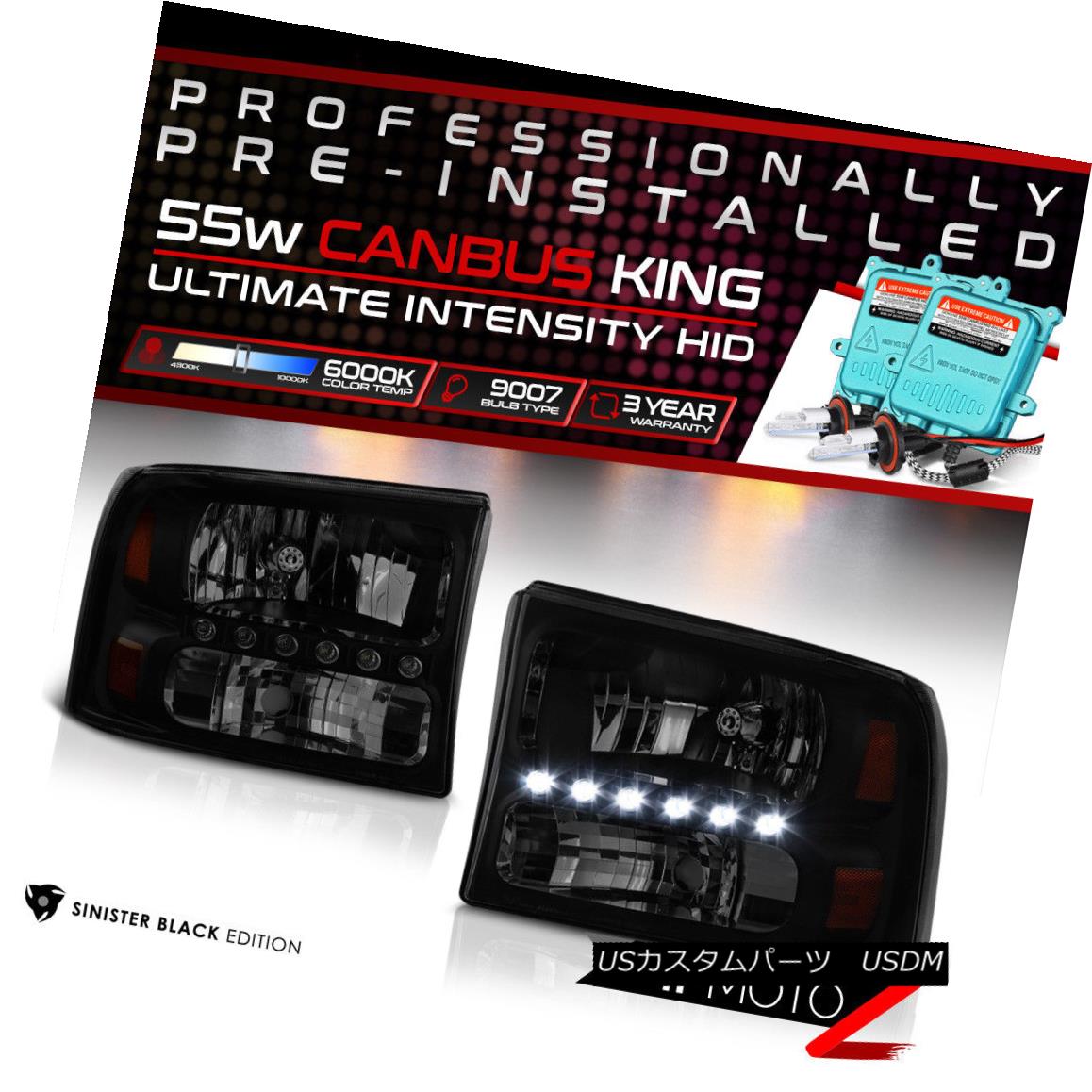 ライト ランプ 最安値 Ford 99 04 Built In Hid 55w ヘッドライト Superduty Drlヘッドライトアセンブリ 99 04フォードsuperdutyブラックスモークled Hid内蔵 55w Assembly Headlight Drl Led Smoked Black