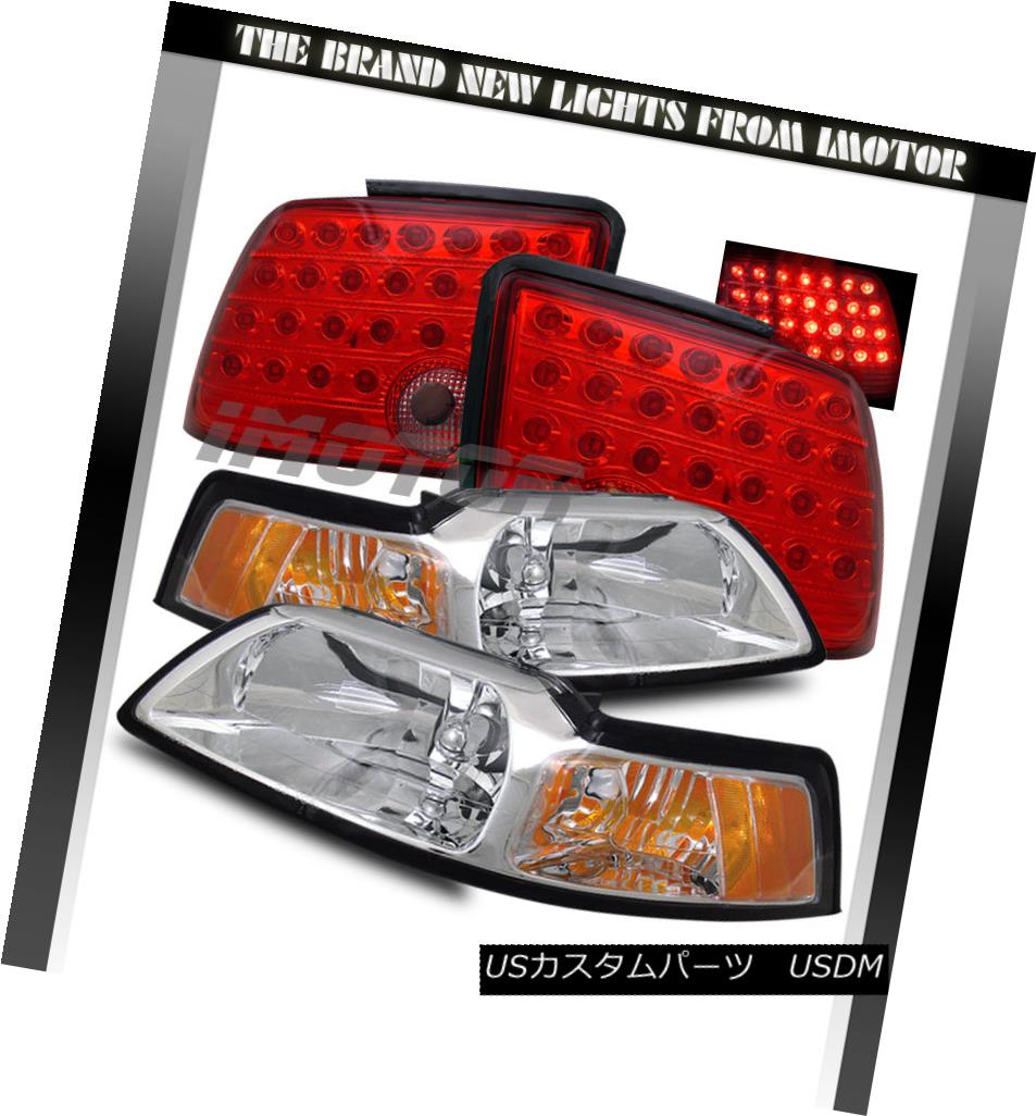 テールライト 1999 2000 2001 2002 2003 2004 Ford Mustang Headlights+Red Clear LED Tail Lamps 1999 2000 2001 2002 2003 2004フォードマスタングヘッドライト+レッドクリアLEDテールランプ 【並行輸入品】