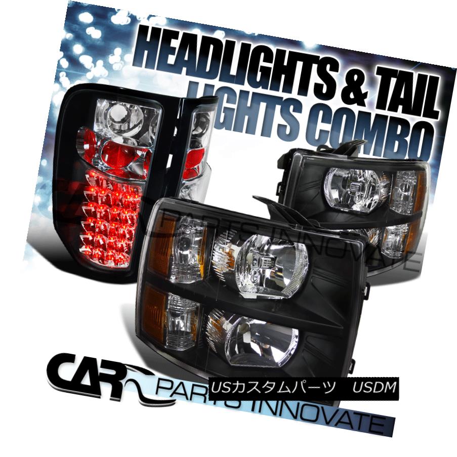 テールライト 07-14 Silverado 1500 2500 3500 Headlights Black+LED Tail Brake Lamps Black 07-14 Silverado 1500 2500 3500ヘッドライトブラック+ LEDテールブレーキランプブラック 【並行輸入品】