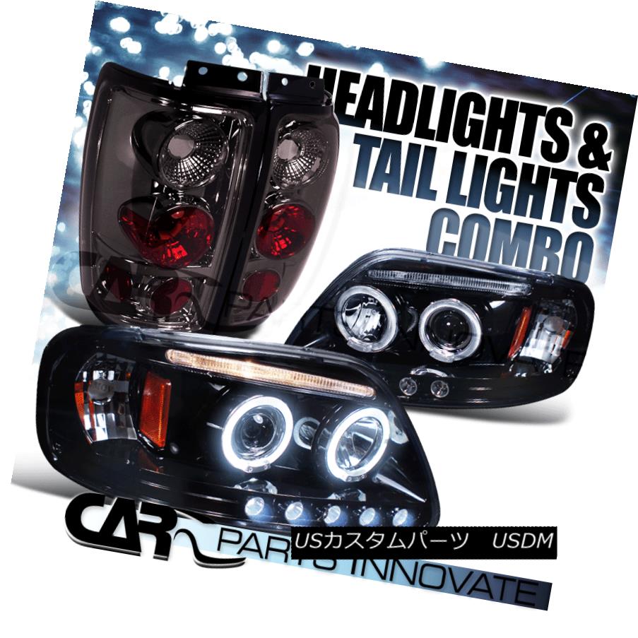 テールライト Glossy Black 97-02 Ford Expedition Halo LED Projector Headlights+Smoke Tail Lamp Glossy Black 97-02 Ford Expedition Halo LEDプロジェクターヘッドライト+スモーキー keテールランプ 【並行輸入品】