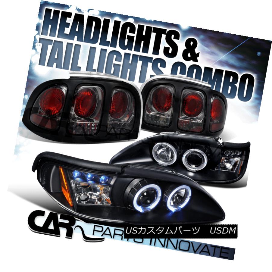 テールライト 94-98 Ford Mustang GT Cobra Black LED Halo Projector Headlights+Smoke Tail Lamps 94-98 Ford Mustang GTコブラブラックLEDハロープロジェクターヘッドライト+スモーキー keテールランプ 【並行輸入品】