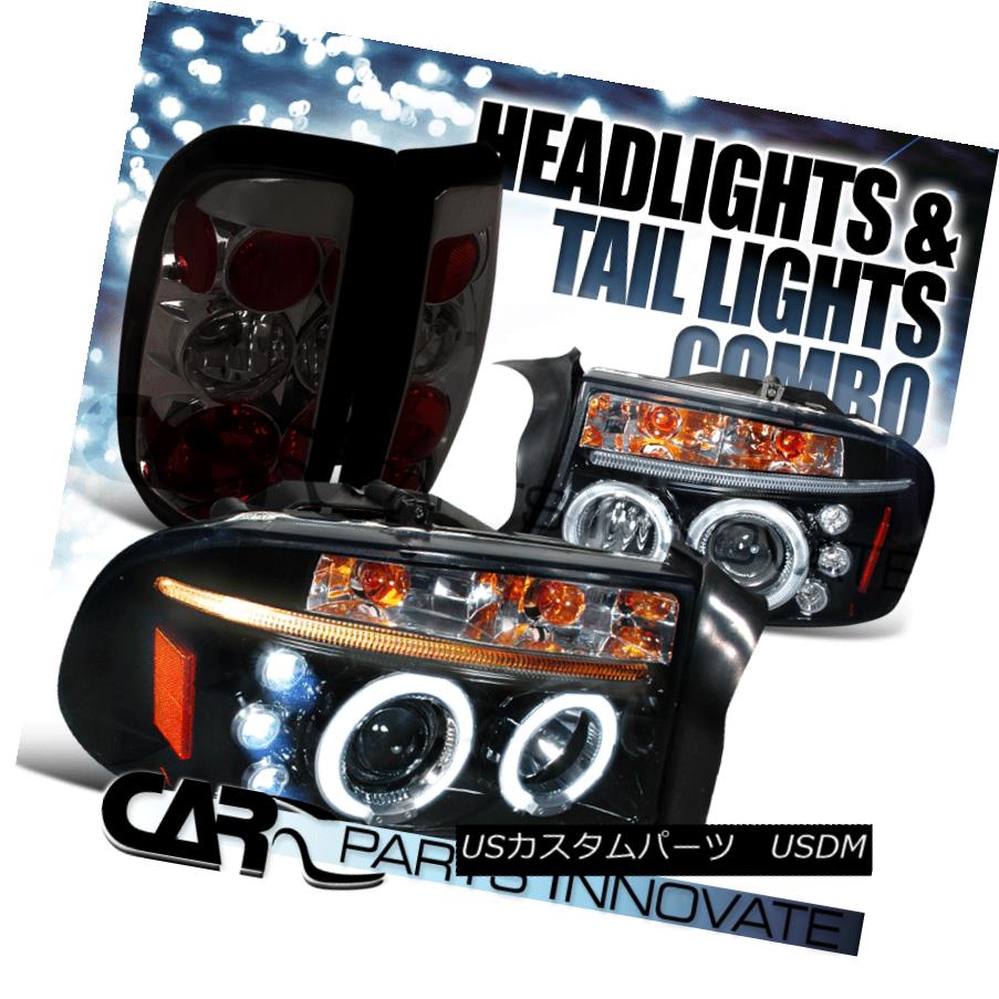 テールライト Glossy Black 97-04 Dodge Dakota Halo LED Projector Headlights+Smoke Tail Lamp Glossy Black 97-04 Dodge Dakota Halo LEDプロジェクターヘッドライト+スモーキー keテールランプ 【並行輸入品】