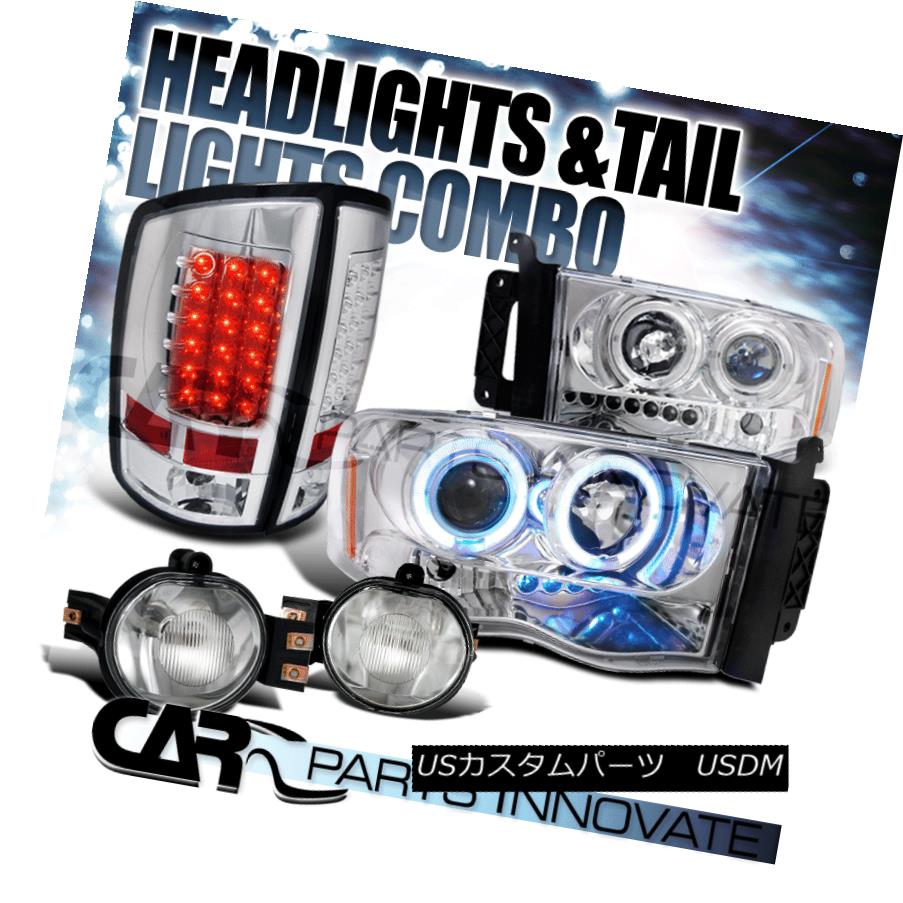 テールライト Chrome Dodge 02-05 Ram 1500 Halo Projector Headlights+Fog Lamps+LED Tail Lights Chrome Dodge 02-05 Ram 1500ハロープロジェクターヘッドライト+フォグランプ+ LEDテールライト 【並行輸入品】