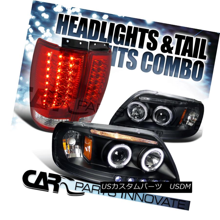 テールライト 1997-2002 Expedition Black Halo LED DRL Projector Headlights+Red LED Tail Light 1997-2002遠征ブラックハローLED DRLプロジェクターヘッドライト+レッドLEDテールライト 【並行輸入品】