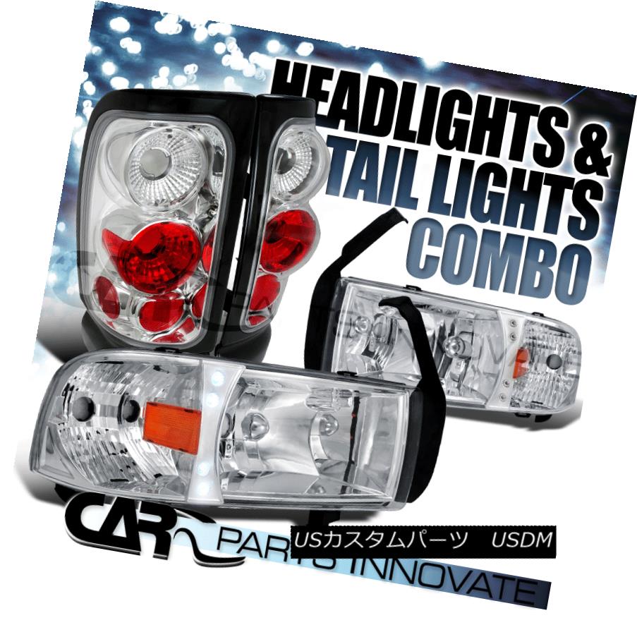 テールライト Dodge 94-01 Ram 1500 2500 3500 Clear LED DRL Headlights+Chrome Tail Brake Lamp Dodge 94-01 Ram 1500 2500 3500クリアLED DRLヘッドライト+ Chr omeテールブレーキランプ 【並行輸入品】