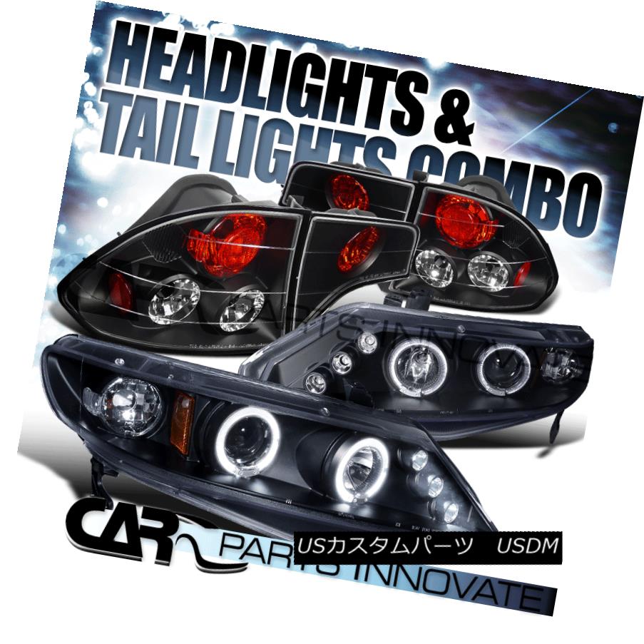 テールライト Fit 2006-2011 Honda Civic 4Dr Black Halo LED Projector Headlights+Tail Lamps フィット2006-2011ホンダシビック4DrブラックハローLEDプロジェクターヘッドライト+タイ lランプ 【並行輸入品】