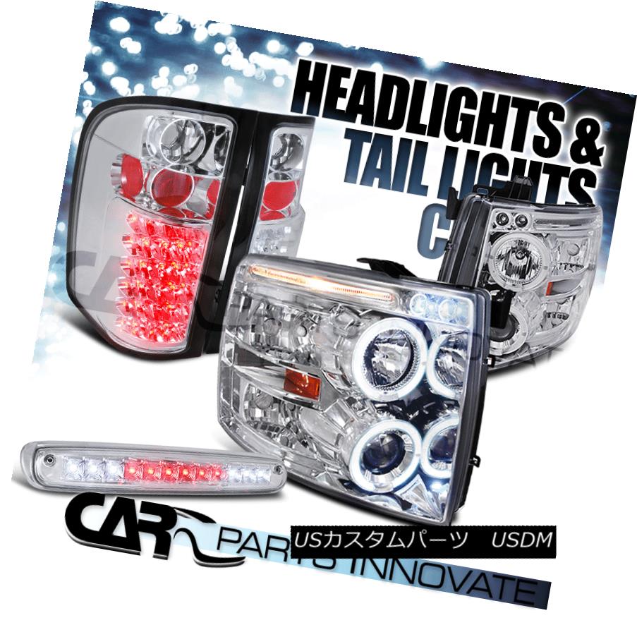 テールライト 07-12 Silverado Chrome Halo LED Projector Headlights+LED 3rd Brake+Tail Lamp 07-12 Silverado Chrome Halo LEDプロジェクターヘッドライト+ LED第3ブレーキ+テールランプ 【並行輸入品】