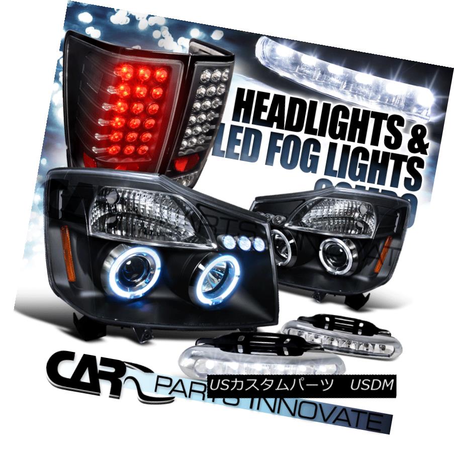 テールライト For Nissan 04-13 Titan Black Halo Projector Headlights+Tail Lamps+6-LED Fog Lamp 日産04-13タイタンブラックハロープロジェクターヘッドライト+タイ lランプ+ 6-LEDフォグランプ 【並行輸入品】